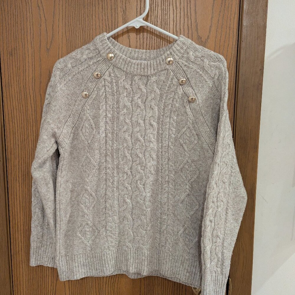 Liz Claiborne Cable Knit Gold Accent Cream Women's Sweater-Size Medium